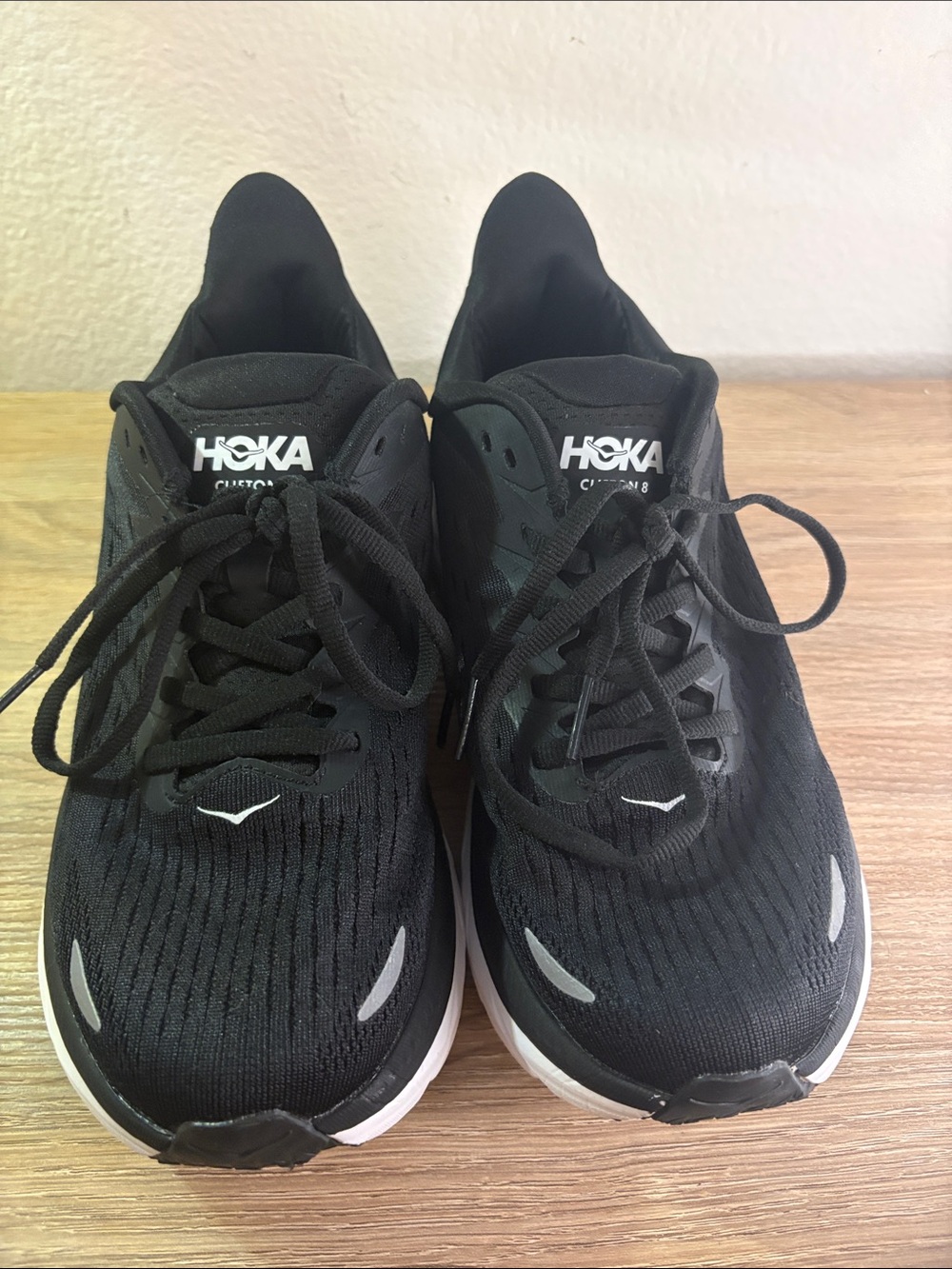 Hoka Clifton 8 Black and White Women's Athletic Running Shoes - Picture 4 of 9